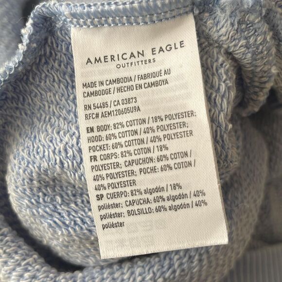 American Eagle Light Blue French Terry Hoodie – Size M, Relaxed Fit, V-Neck - Picture 6 of 6